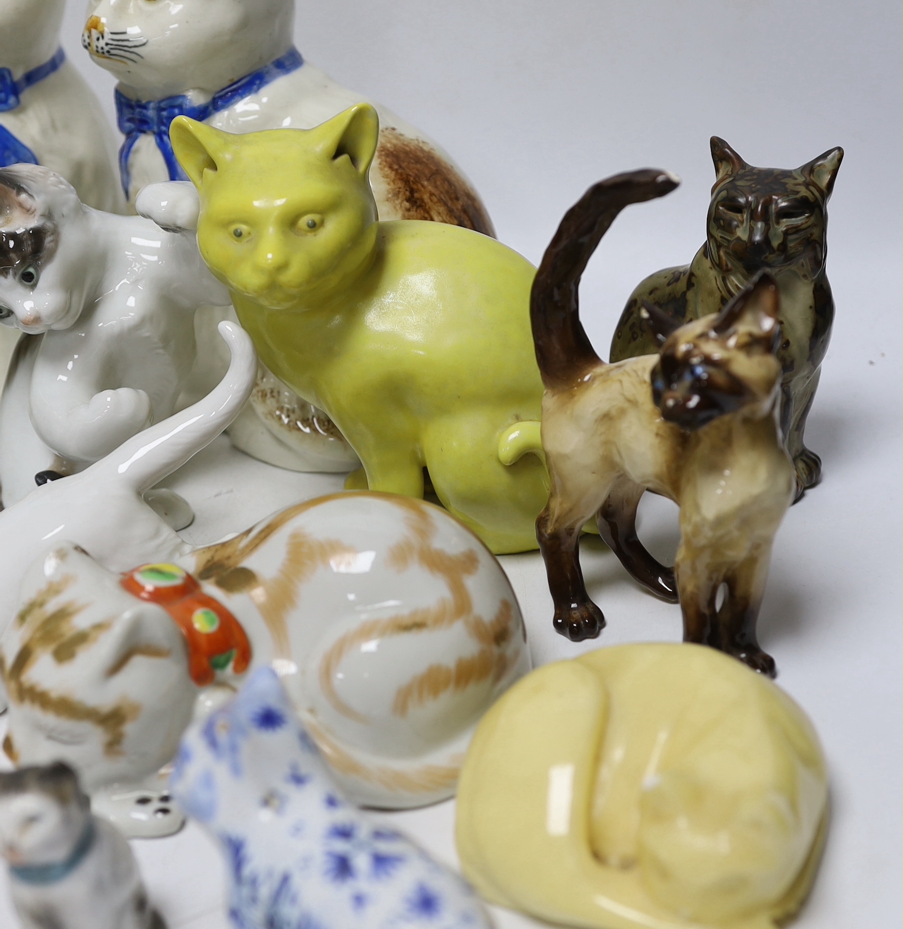An assortment of various cat ornaments including a Bing and Grundahl example and one Wien example, largest 21cm high